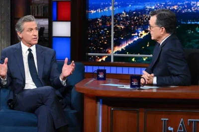 Colbert vs. Newsom: The Late-Night Showdown No One Saw Coming – Satire Meets Politics in a Fiery Clash Over California’s Crises and Sinking Approval Ratings
