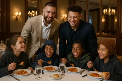 Gridiron Heroes’ Holiday Miracle: Kelce & Mahomes Fling Open 1587 Prime’s Doors for Homeless Kids – A Free Feast, Life-Changing Lessons, and Jobs That Rewrite Futures?