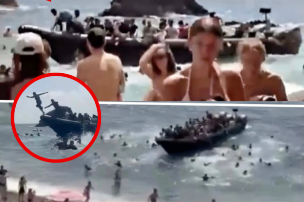 Shocking Beach Invasion: Dozens of Migrants Leap from Speedboat onto P...